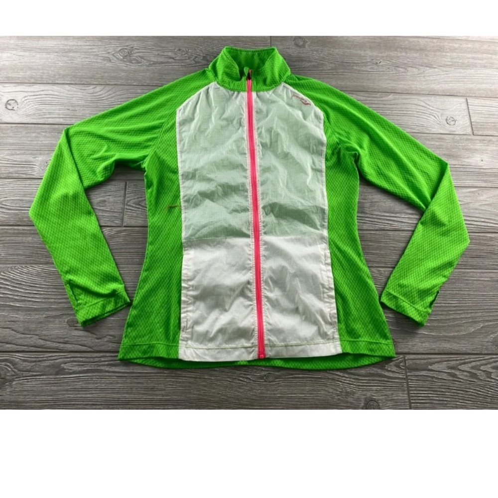 VINTAGE Saucony Women's Lightweight Polyester  Green/White Zip Up Warmup Jacket